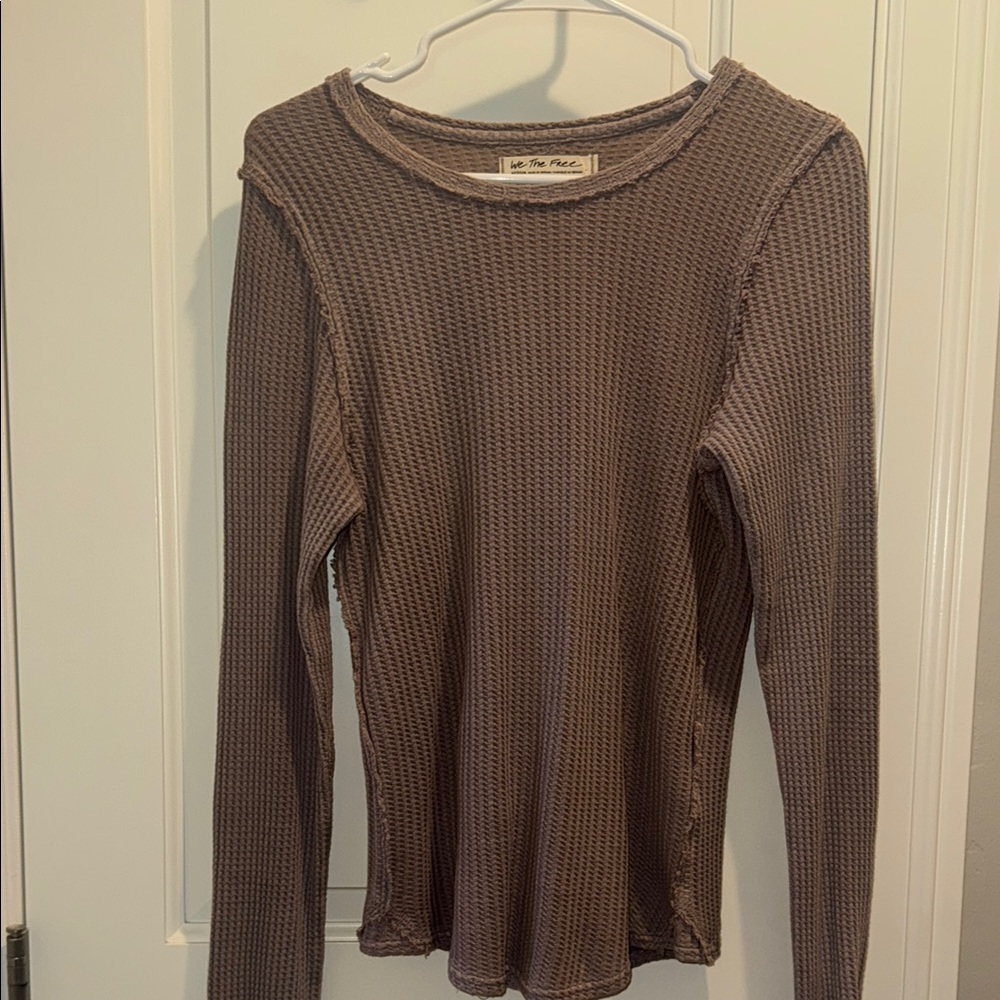 We The Free-Free People Taupe Waffle Knit Top